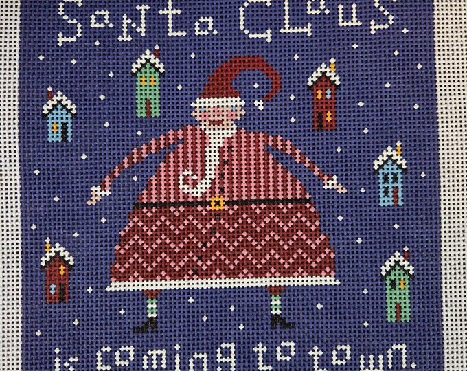Birds of a Feather Santa Claus Needlepoint Canvas 13# 7" Sq Preowned Estate Sale Like New Condition. Free Shipping.