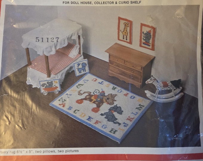 Miniature Nursery Rugs and Accessories for Doll House Counted Cross Stitch Kit. FREE SHIPPING. Preowned Older Condition.