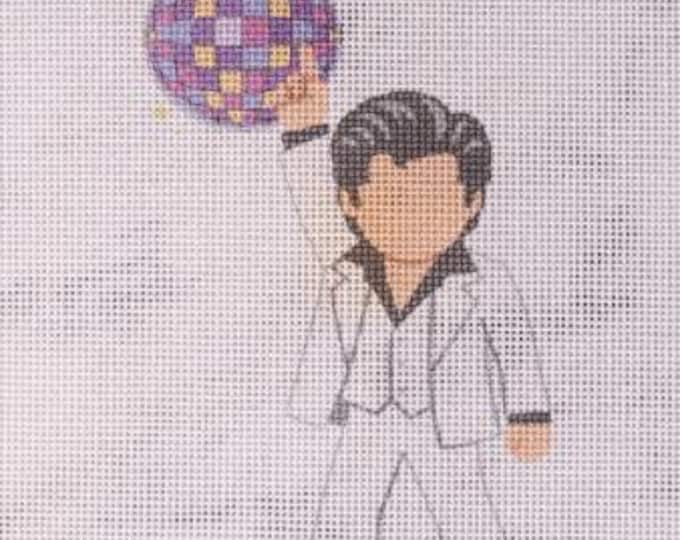 IN STOCK Stayin Alive - John Needlepoint Canvas 5"x3"  finished size #18 mesh. Free Shipping. Unfinished canvas (picture is finished)