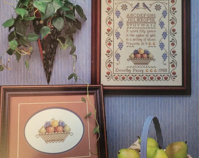 Basket of Fruit Sampler Cross Stitch Pattern. Free SHIPPING. Used Condition