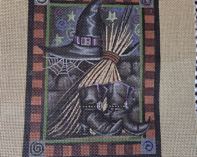 Witchs Uniform Needlepoint Canvas with Threads.  18 Mesh 5.5"x7". Preowned Estate Sale Like Good Condition. Free Shipping.