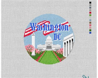 Washington DC Needlepoint Canvas. 18 Mesh 5" Round. New Condition. Free Shipping.