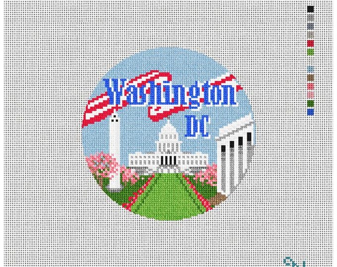 Washington DC Needlepoint Canvas. 18 Mesh 5" Round. New Condition. Free Shipping.