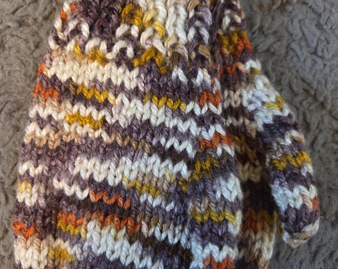 Handmade Knit Kids Mittens Size Small (ages 4 to 6) width 3 inch length 6 inch  Acrylic Yarn.  Orange Brown Multi. FREE Shipping.