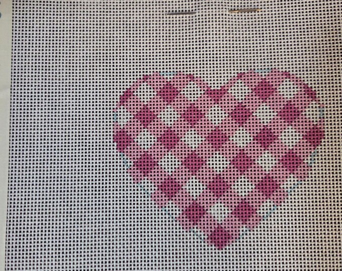 Associated Talent Light Pink Gingham Heart Needlepoint Canvas 18# 3.5". Preowned Estate Sale Like New Condition. Free Shipping.