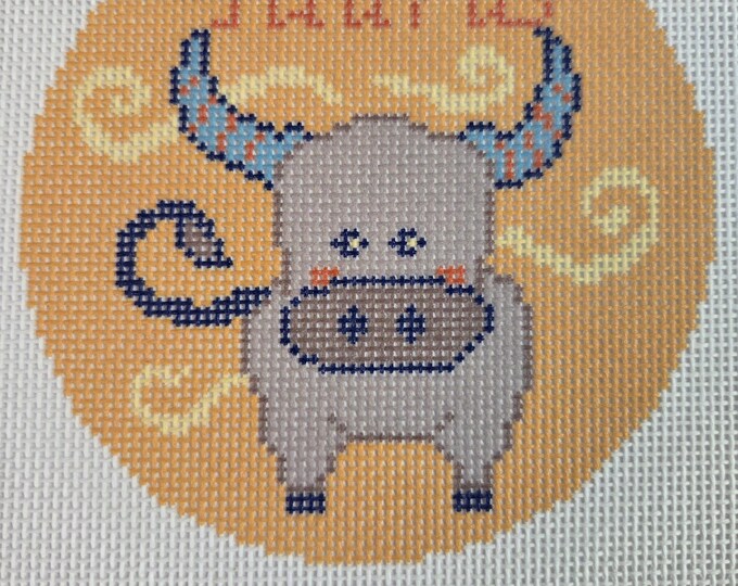 Taurus Needlepoint Canvas. 18 Mesh 4" Round. New Condition. Free Shipping. Needlepaint LLC Design.