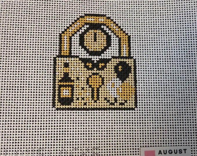 New Years Love Lock plus Key Charm 6.5x7 canvas size 2.5x3 design 13 mesh Handpainted Canvas. New. Free Shipping. August Design Works.