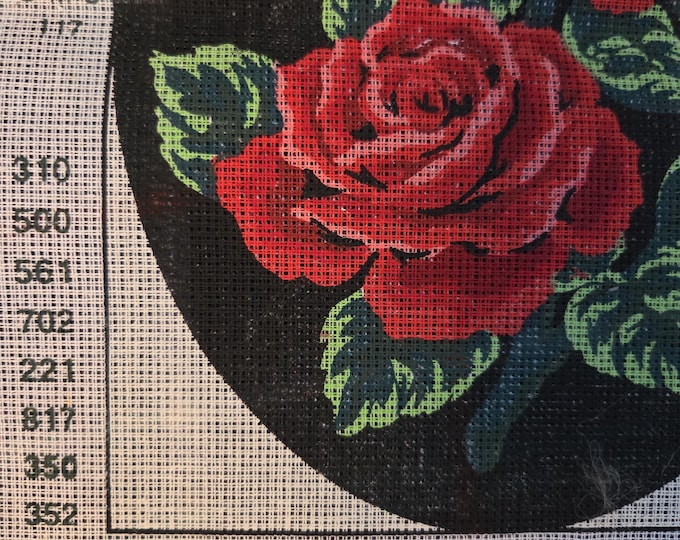 Collection D’Art Roses Oval Needlepoint Canvas 7" x 9.5". Older Condition. Free Shipping.