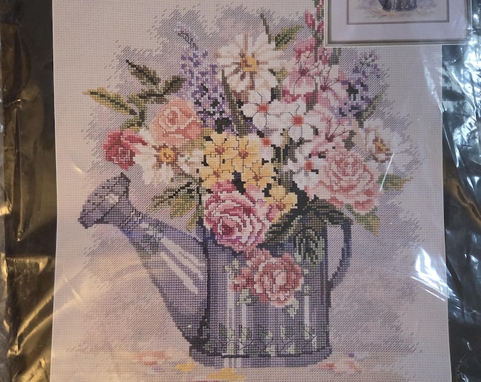 Janlynn Watering Can Bouquet Counted Cross Stitch Kit. FREE SHIPPING. Good Condition.
