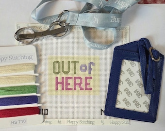 Out of Here Luggage Tag Needlepoint Kit. FREE SHIPPING. New Condition. Great for Beginners.