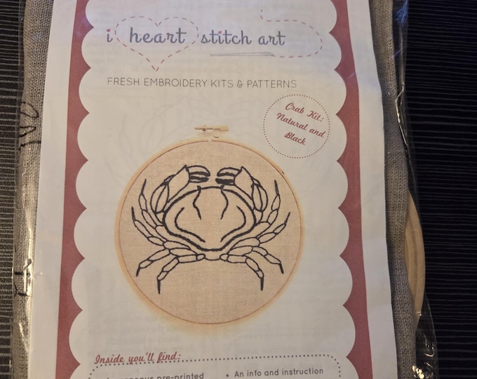 I Heart Stitch Art Crab Embroidery Kit. FREE SHIPPING. Estate Sale Preowned Like New Condition.