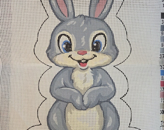 Whimsical Bunny Needlepoint Canvas 18x18". Older Condition. Free Shipping.