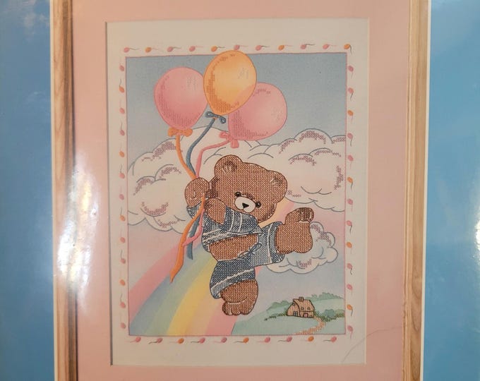 Candamar Designs Bear and Balloons Stamped Cross Stitch Kit. FREE SHIPPING. Good Condition.