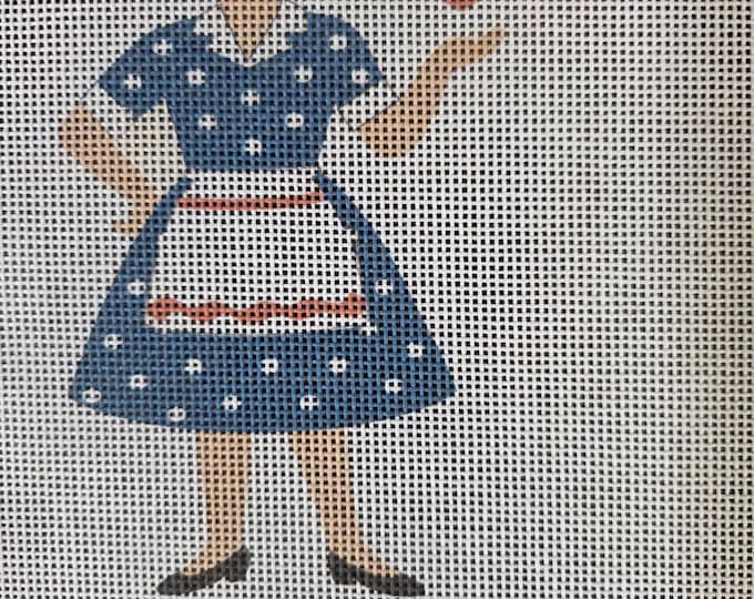Lucy Needlepoint Canvas 9"x7" -  5"x3"  finished size #18. Choose canvas only or stitching guide, not a pattern.Moore Stitching Design.
