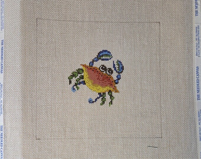 Patti Mann 7201 Crab Needlepoint Canvas 6"x6"  #18 mesh. New Preowned Condition. Free Shipping.