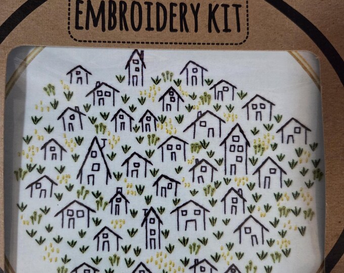 Cozy Blue It Takes A Village Embroidery Kit. FREE SHIPPING. Estate Sale Preowned Good Condition.