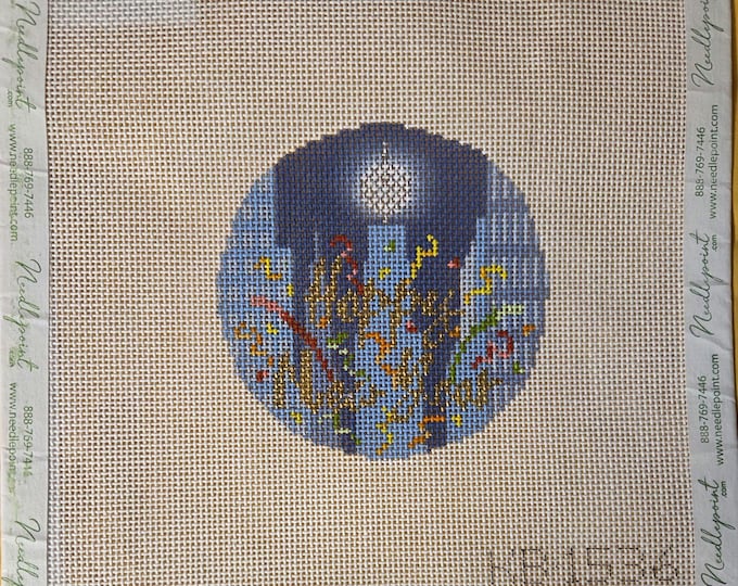 Kirk & Bradley A New York Holiday Happy New Year 3.5" Ornament Needlepoint Canvas. 18 mesh. New Preowned Condition. Free Shipping.
