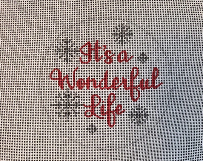 A Poore Girl Paints Its a Wonderful Life Needlepoint Canvas With Threads 18# 4.5" Round. Preowned Estate Sale Like New Condition.