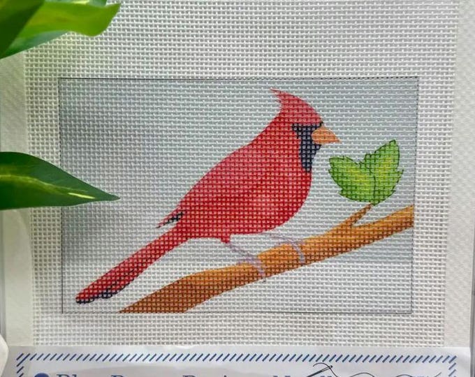 Blue Poppy Cardinal Needlepoint Canvas Kit 13 mesh 6x4. New Condition. Free Shipping.