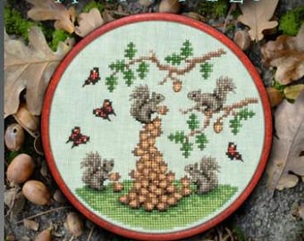 PREORDER Lola Crow Acorn Bonanza Cross Stitch Pattern. 80wx80h. Avail After Aug 25. New.  Free Shipping.