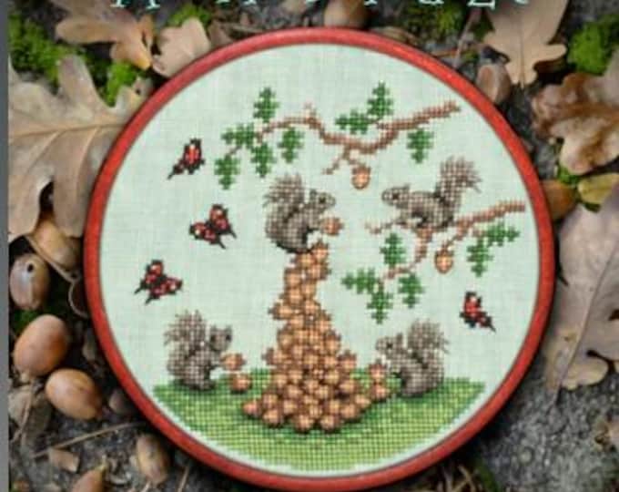 Lola Crow Acorn Bonanza Cross Stitch Pattern. 80wx80h. New.  Free Shipping.