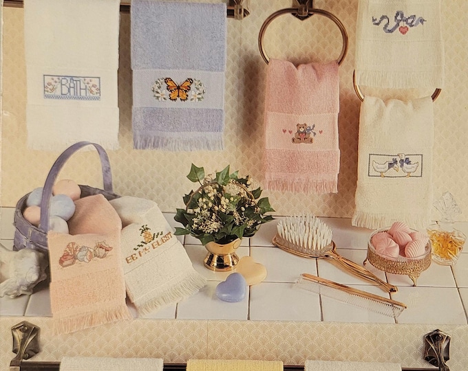 Leisure Arts Just Fingertips Bath Hand Towels Cross Stitch Pattern - FREE SHIPPING