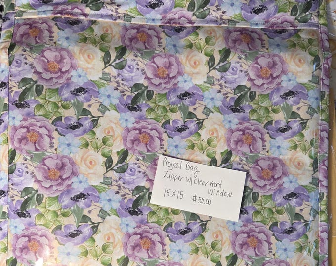 15x15 Flowers Project Bag with Zipper and Clear Front. Preowned Never Used. FREE SHIPPING