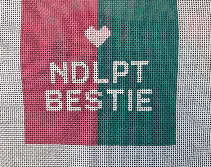 Initial K Studio Ndlpt Bestie Needlepoint Canvas with Threads 18# 4"x4". Preowned Estate Sale Like New Cond.