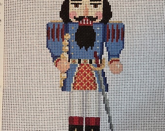 Blue King Soldier Nutcracker 9" Needlepoint Canvas Preowned Good Condition. Free Shipping.