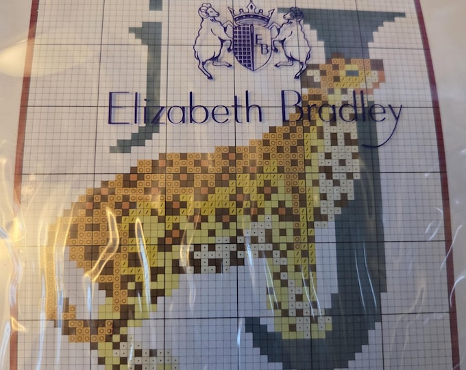 Elizabeth Bradley J Jaguar Luxury Mini Needlepoint Canvas Kit. 10 Mesh 6"x6". Preowned Estate Sale Like New Condition. Free Shipping.