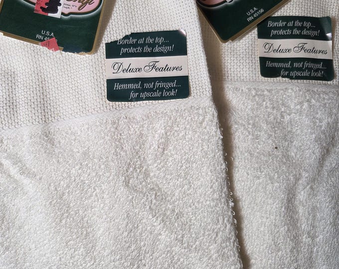 Pair of 13" Folded White Hand Towels. FREE SHIPPING. Preowned Condition.