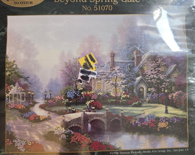 Thomas Kinkade Beyond Spring Gate Embellished Cross Stitch Kit. FREE SHIPPING. Good Condition.