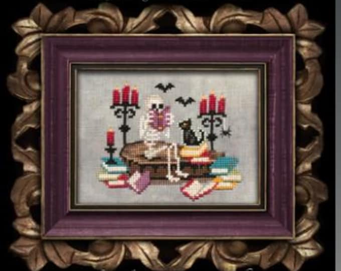 Lola Crow Buried in Books Cross Stitch Pattern. 64wx53h. New.  Free Shipping.