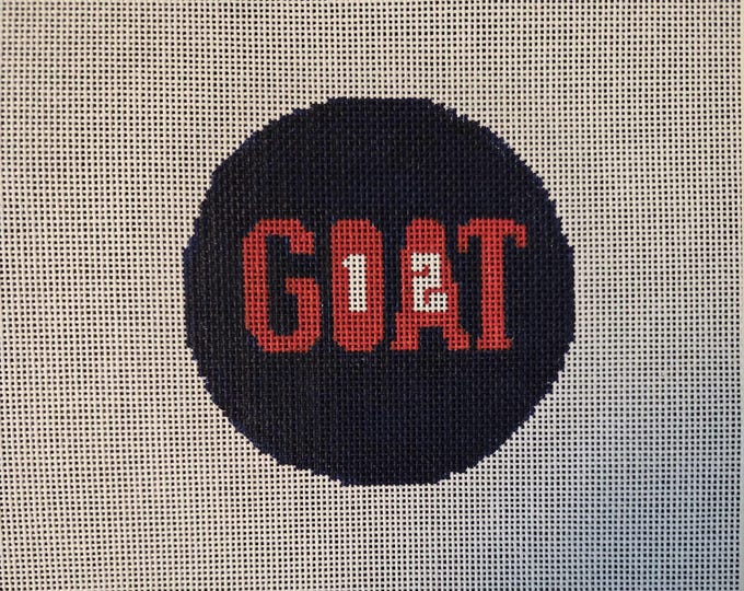 VNG Designs SV-007 Goat #12 Football Brady Needlepoint Canvas 18# 4" Round. Preowned Estate Sale Good Condition. Free Shipping.