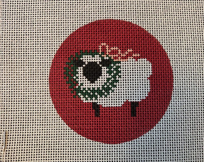 Le Point Holiday Lamb Mini Needlepoint Canvas 13# 4" Round. Preowned Estate Sale Like New Condition. Free Shipping.
