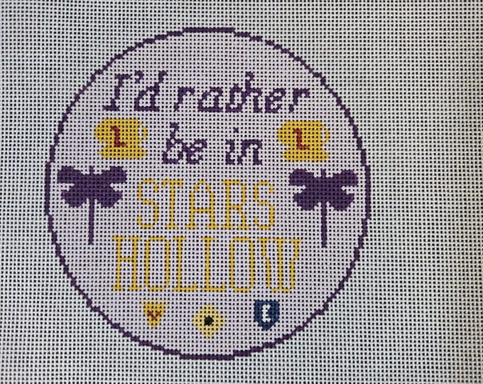 Atlantic Blue Id Rather be in Stars Hollow Needlepoint Canvas 18# 4.5" Round. Preowned Estate Sale Like New Condition. Free Shipping.