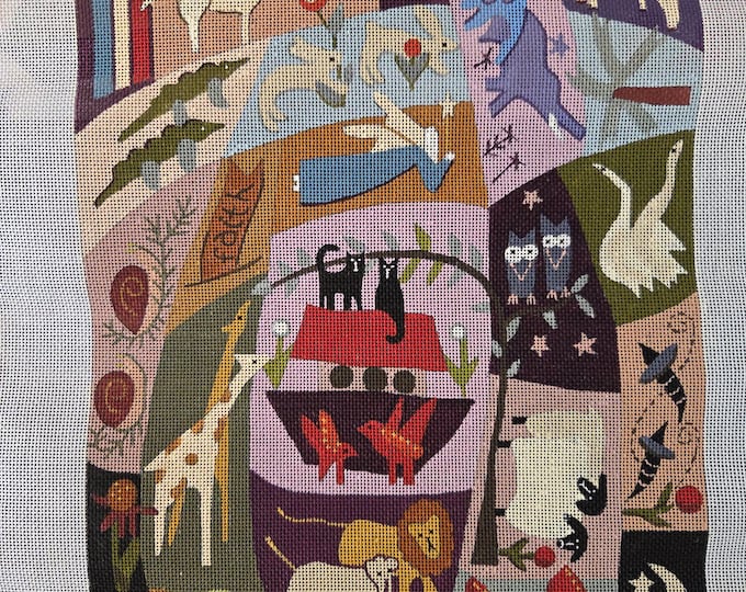 A Piece of Work Designs Maggie Co Ark Crazy Needlepoint Canvas. 18# 10" x 13". Preowned Estate Sale Like Good Condition. Canvas Rolled.