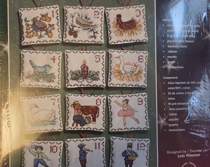 Janlynn Twelve Days of Christmas Ornaments Stamped Cross Stitch Kit. FREE SHIPPING. Good Condition.