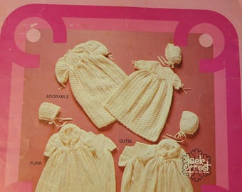 Vintage Knit and Crochet Christening Outfits Pattern. FREE SHIPPING.