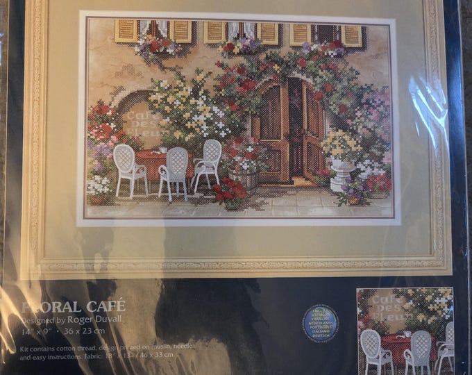 Sunset Floral Cafe Stamped Cross Stitch Kit. FREE SHIPPING. Good Condition.