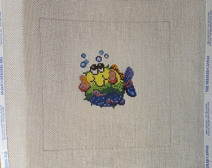 Patti Mann 7204 Fish Needlepoint Canvas 6"x6"  #18 mesh. New Preowned Condition. Free Shipping.