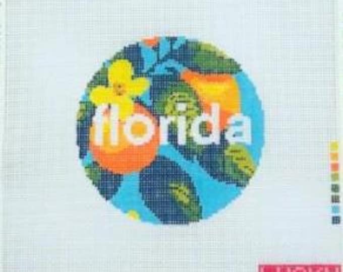 Florida 4inch Round 18 Mesh Needlepoint Canvas. FREE SHIPPING. New Condition. Lucky Lotus Design.