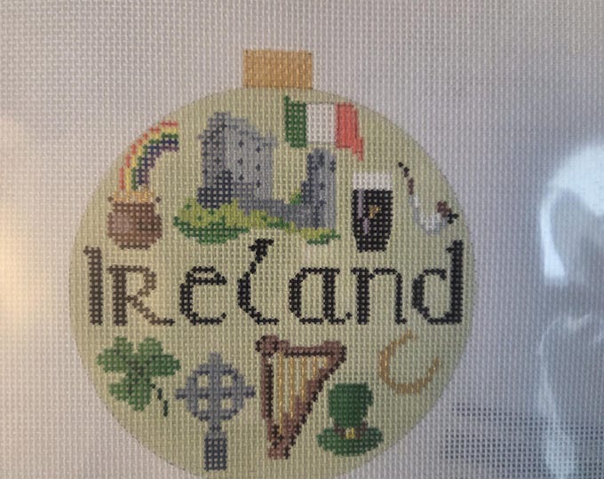Kirk & Bradley Ireland Needlepoint Canvas and Stitch Guide.  18 Mesh 4" Round. Preowned Estate Sale Like New Condition. Free Shipping.