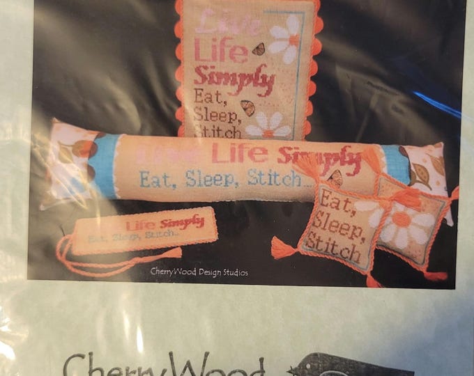 Cherry Wood Design Eat, Sleep, Stitch Cross Stitch Pattern. FREE SHIPPING.