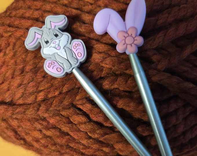 Bunny and Purple Ears Knitting Needle Point Savers and Stitch Holders So Stitches Don't Slip Off Needles. Set of 2. Free Shipping.