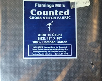 Flamingo Mills Aida Cloth 14 ct 12"x18" black. FREE SHIPPING.