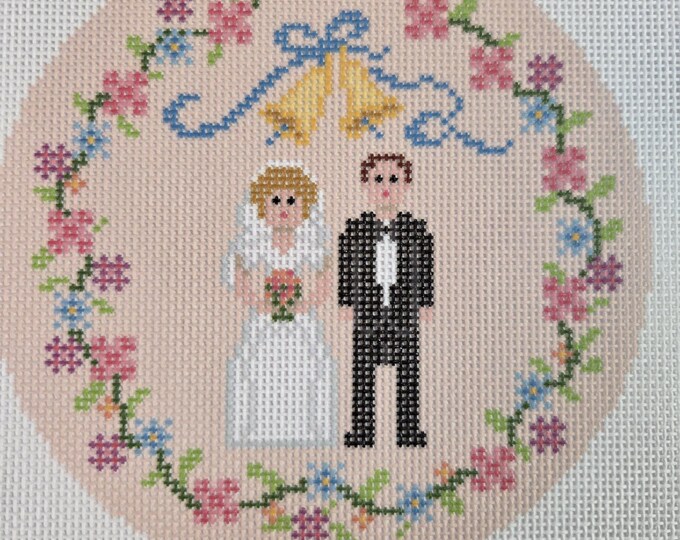 Wedding Announcement Needlepoint Canvas. 18 Mesh 4" Round. New Condition. Free Shipping.
