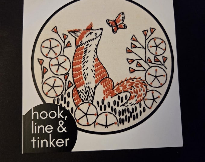 Hook Line Tinker Fox In Phlox Embroidery Kit. FREE SHIPPING. Estate Sale Preowned Like New Condition.