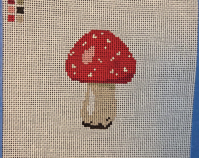 Mini Mushroom Needlepoint Canvas 18# 3" Tall. Preowned Estate Sale Good Condition. Free Shipping.