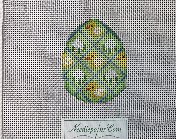 Mini Egg Green Yellow Duck Needlepoint Canvas 18# 2"x2.5". Preowned Estate Sale Good Condition. Free Shipping.